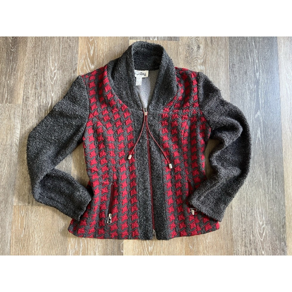 Joseph Ribkoff Red And Black Zip Up Fleece Size 12